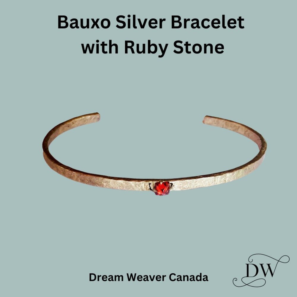 Silver Bracelet with Ruby Stone | Bauxo